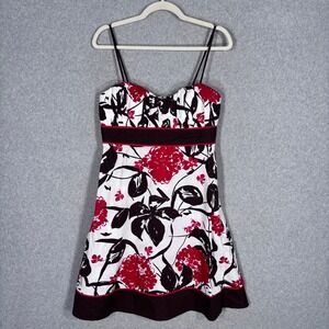 Y2K Vintage Speechless Babydoll Dress Size 11 Red Brown Floral Cotton 00s Party
